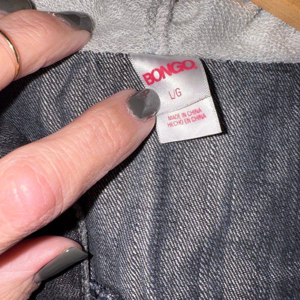 💥SALE💥Bongo Cropped Denim Hoodie Jacket Gray Black | Size L | Y2K Streetwear - Picture 2 of 5